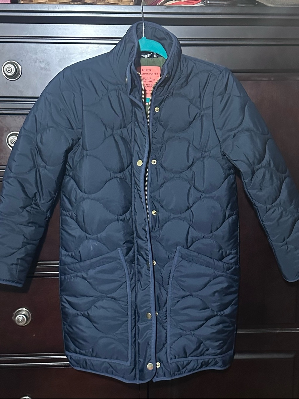 J. Crew Navy Quilted Long Puffer Coat